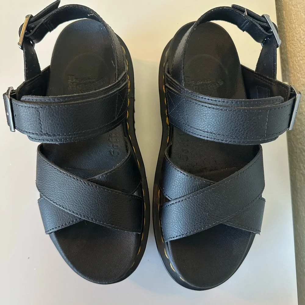 ⚜️Dr. Martens Women's Black Platform Strappy Sandals - Contemporary Chunky Sole